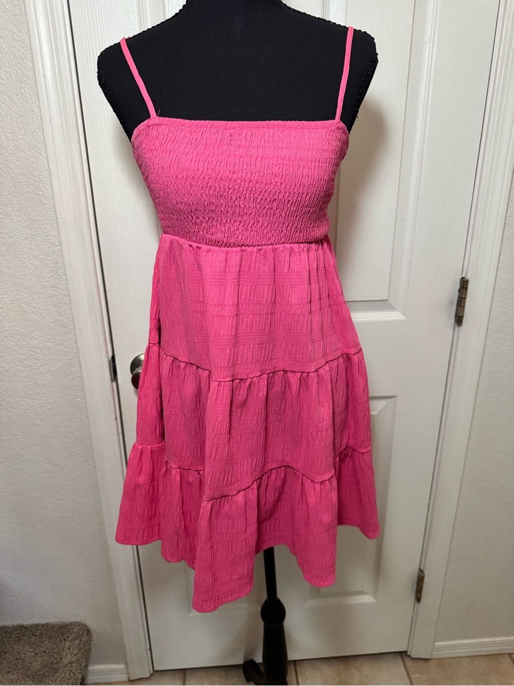 SHEIN Hot Pink Smocked Tiered Mini Dress
